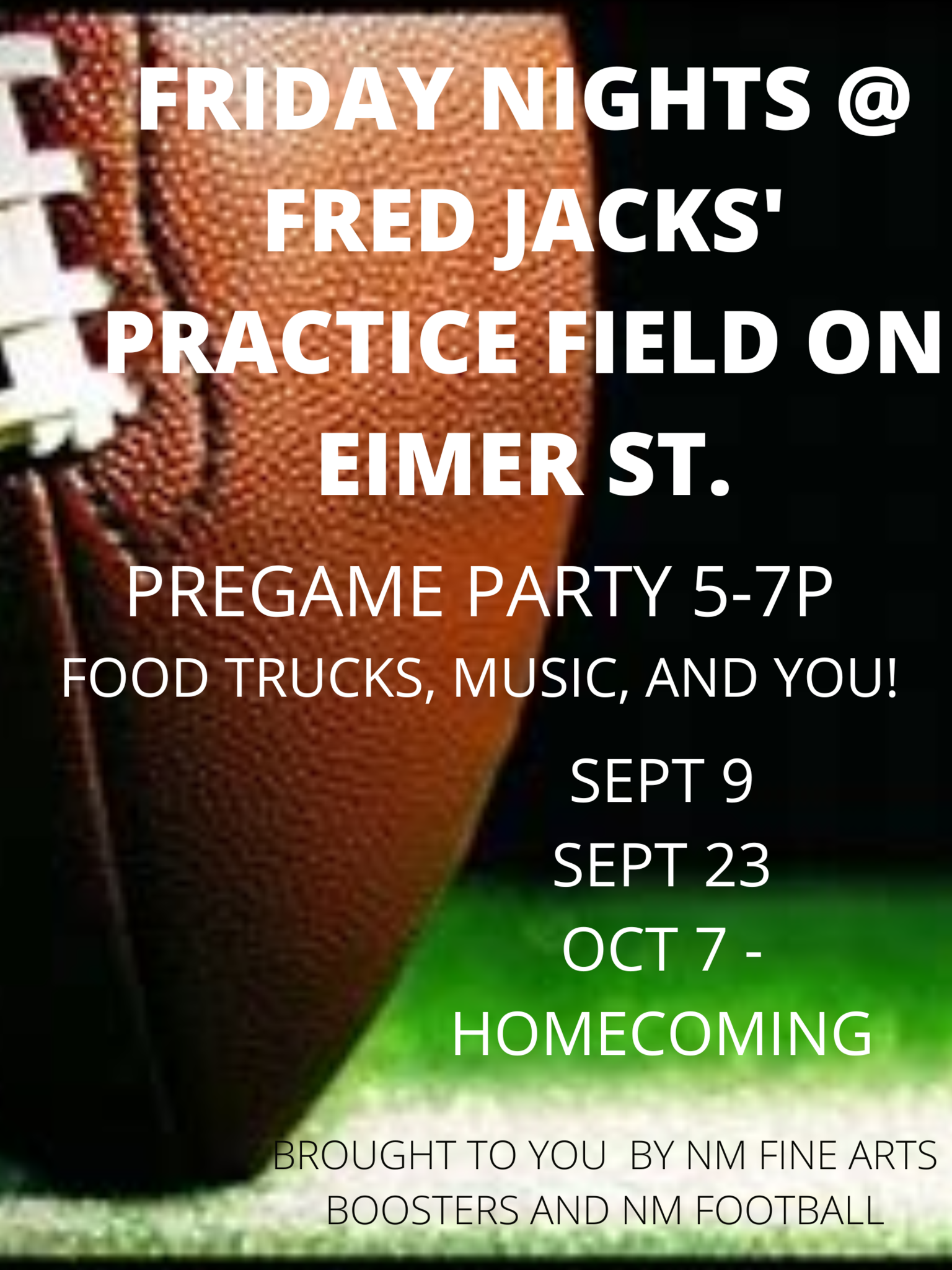 Pregame Party 5-7 pm Food Trucks, Music, and You!  9/9, 9/23, 10/7
