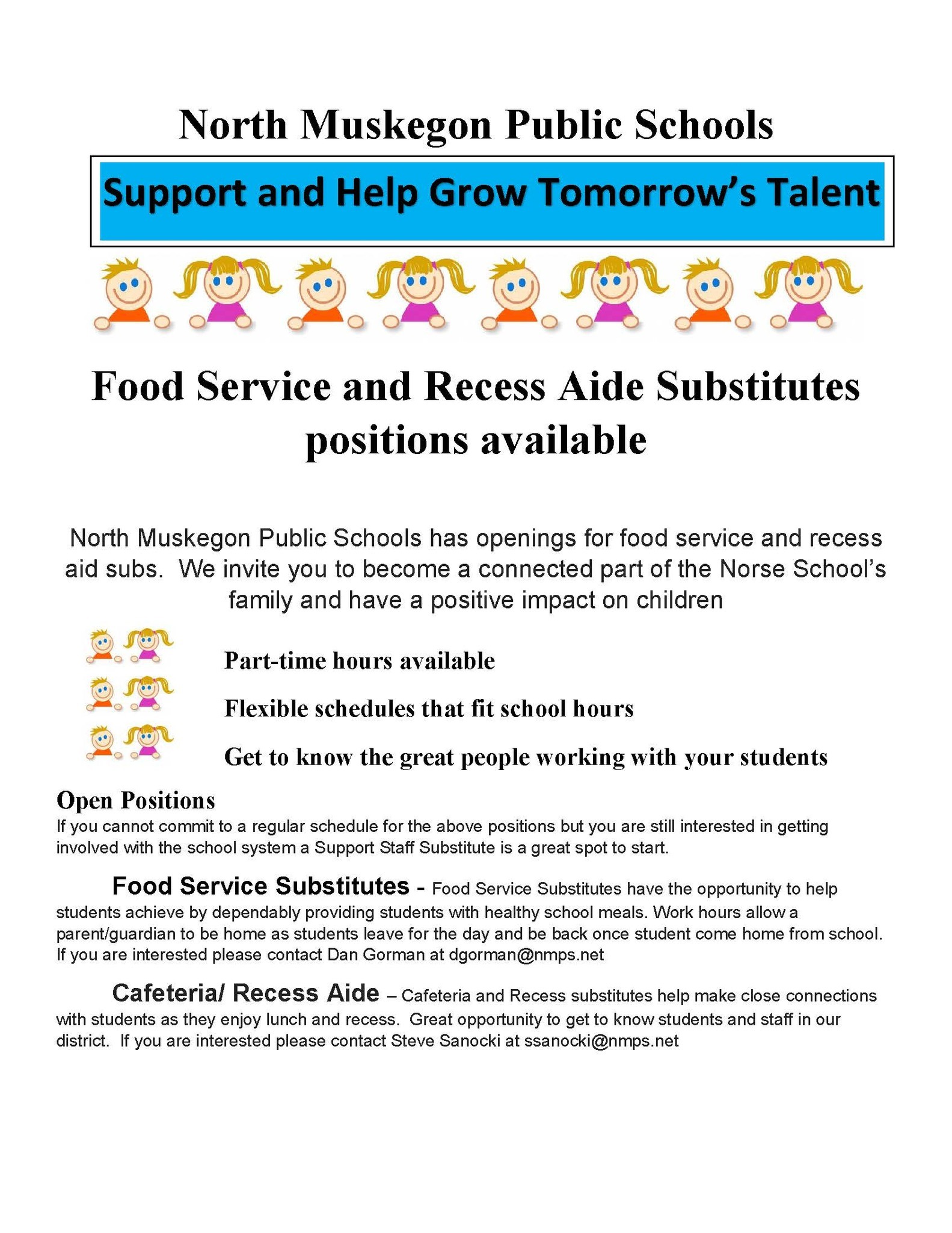 Food Service and Recess Aide Substitutes Positions Available